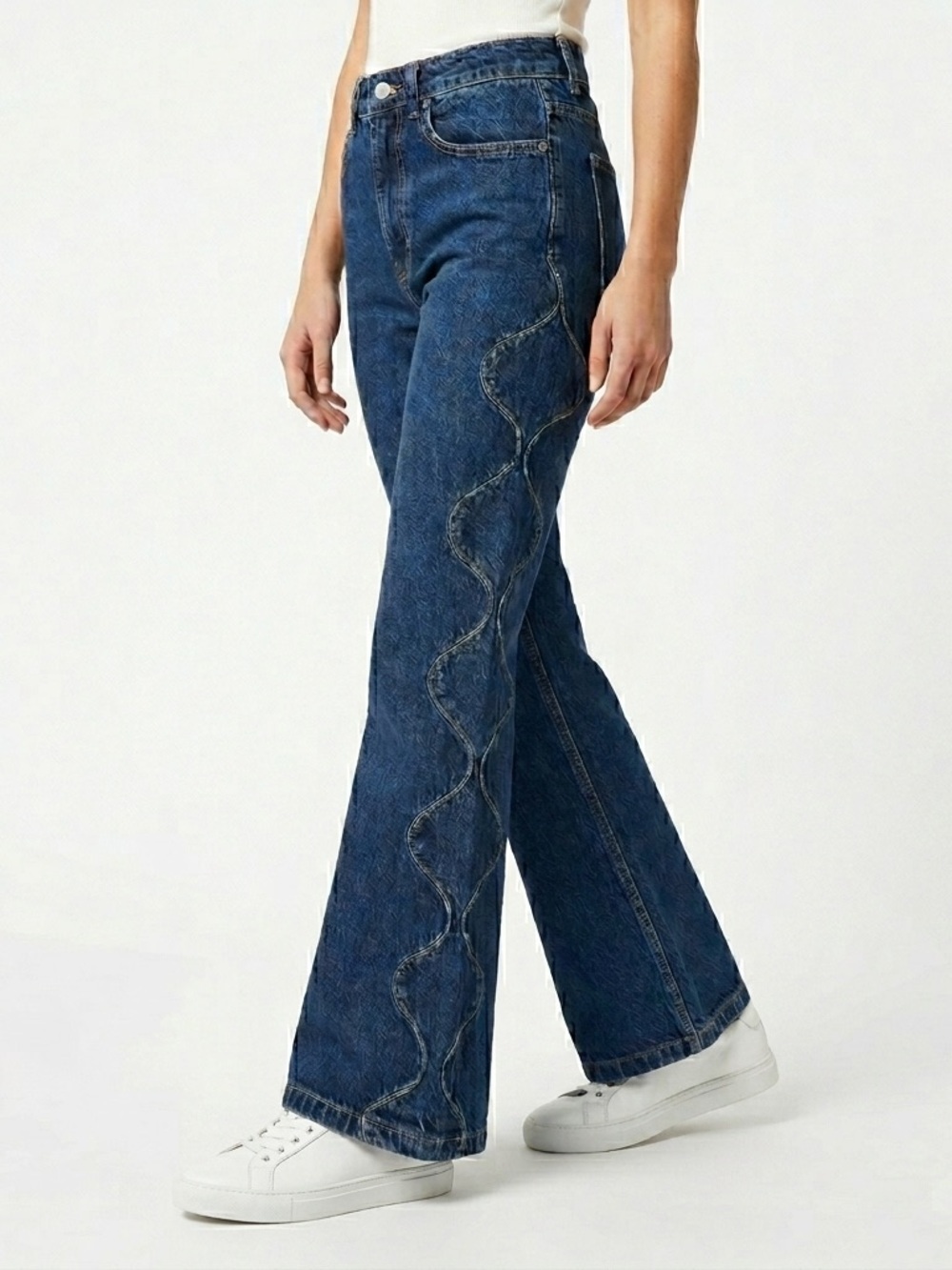 Jaded London Curly Fry Flared Jeans Wavy Seam Denim Dark Wash W28